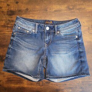 Seven7 Jean Shorts Size 4 Low Rise Thick Stitch Medium Light Wash Stretch
